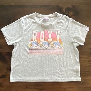 Roxy Baby Cropped Tee Large Sunset Wave Short Sleeve Relaxed Soft Surf Retro